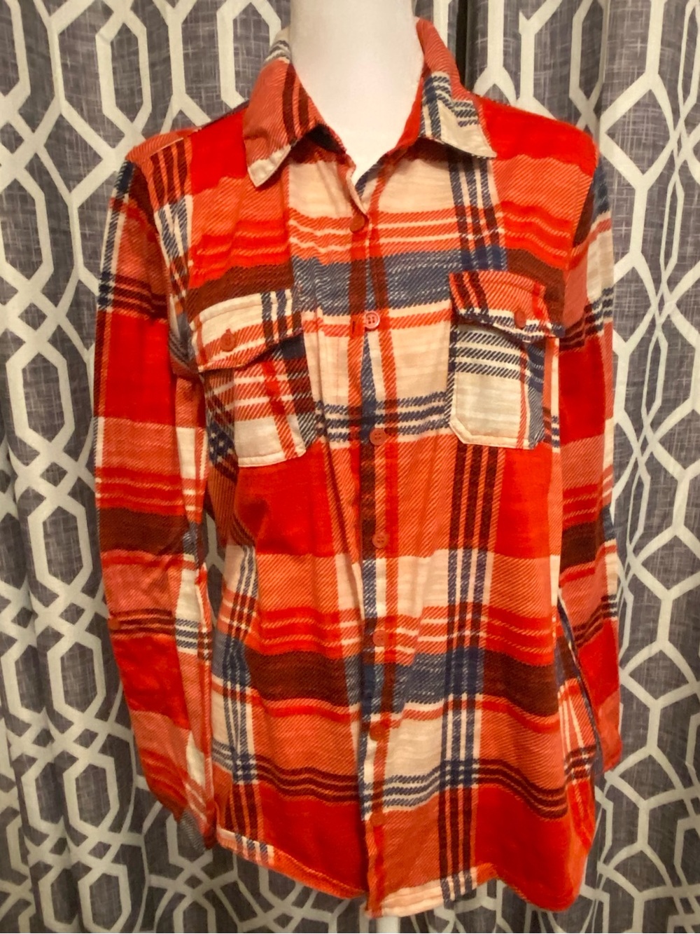 New York Laundry Red Orange Plaid Button-Front Shirt